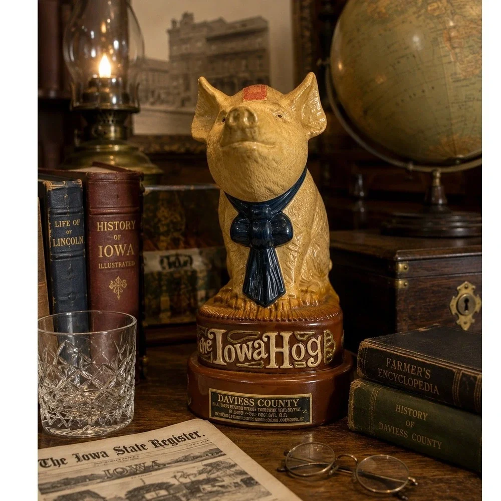 Vintage Daviess County The Iowa Hog Bourbon Whiskey Decanter Pig Collectible